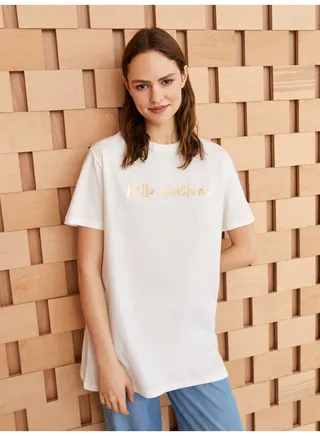 Women's Crew Neck Printed Short Sleeve Women's Tunic 