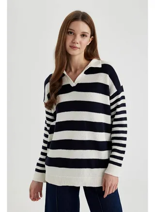 Woman Regular Fit Polo Neck Long Sleeve Tricot Tunic 