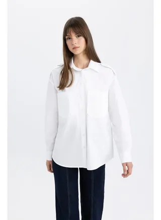 Woman Relax Fit Woven Long Sleeve Tunic 
