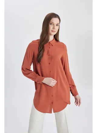 Woman Regular Fit Shirt Neck Woven Long Sleeve Tunic 