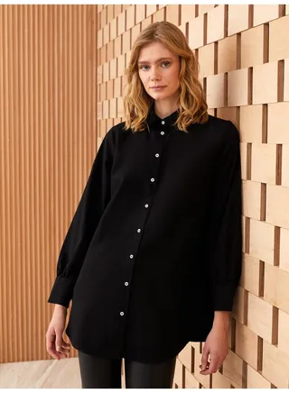 Shirt Collar Straight Long Sleeve Women's Tunic 