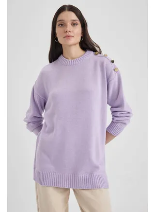 Woman Relax Fit Mock Neck Long Sleeve Tricot Tunic 