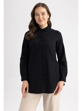 Woman Regular Fit Woven Long Sleeve Tunic 