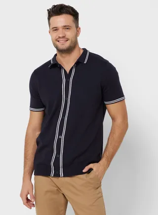 Knitted Button Up Polo Shirt