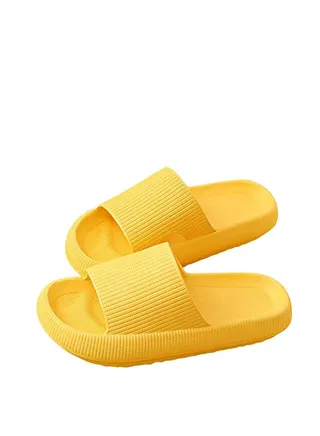 Pillow Slides Slippers, Massage Foam Bathroom Non-Slip Thick Sole Technology Soft Home Slippers for Women and Men 7.5-8.5/ 7-7.5 (Yellow) 