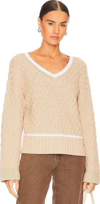Mixed Stitch V Neck Tipped Pullover