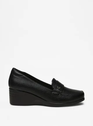 Women's Textured Slip-On Loafers with Wedge Heels 