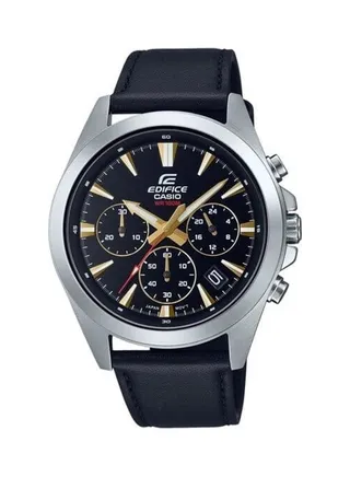 Men's Edifice Analog Chronograph Black Dial Leather Band Watch EFV-630L-1AVUDF 