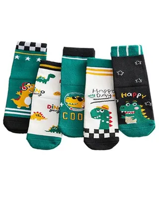 5-Pack Children's Cartoon Mid-Cuff Cotton Socks 