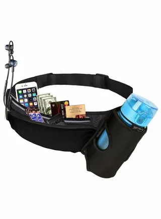 Running Belt with Water Bottle Holder Waterproof Bum Bag Cycling Waist Bag Jogging Belt Waist Pack Hydration Belt, Sweatproof Adjustable Strap, Fit Phones Up To 6.5 inch, for Climbing Hiking 