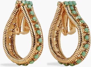 Gold-tone stone clip earrings