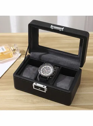 3 Slot Watch Box Display Case Organizer Glass Jewelry Storage Black 