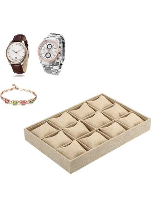 12 Slots Grid Watch Organizer, Watch Tray Jewelry Organizer 12 Grid with Pillows, Watch Tray, Bracelet Bangle Display Holder, Jewelry Display Tray, Elegant Display and Storage Solution 