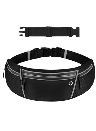 Running Waist Pack for Men/Women, Large Capacity Runner with 4 Pocketsfor Jogging, Walking, Cycling, Workout, Reflective No Bounce Bag, Easy Carry Phones (black) 