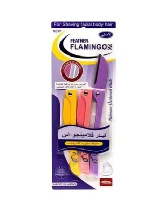 Flamingo Razors for Facial and Body Hair Removal, Set of 3 Blades, Yellow/Blue/Blue 