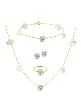 Set of 4 18 Karat Gold Necklace Braclet Earrings and Ring 
