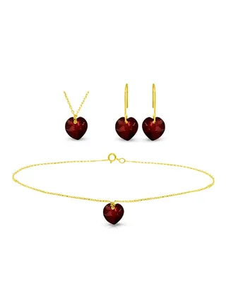 Set of 3 18 Karat Gold Garnet Necklace Bracelet and Earrings 