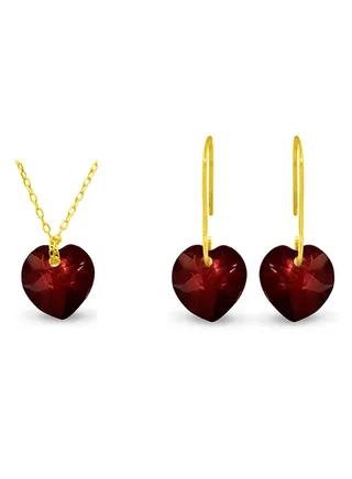 Set of 2 18 Karat Gold Garnet Necklace and Earrings 