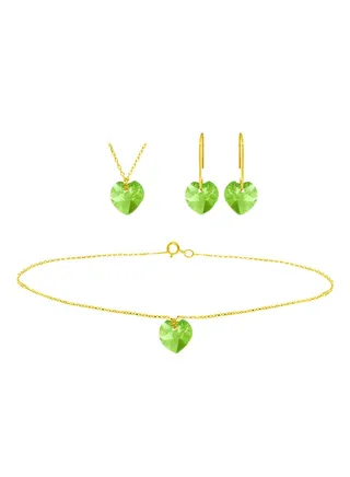 Set of 3 18 Karat Gold Peridot Necklace Bracelet and Earrings 