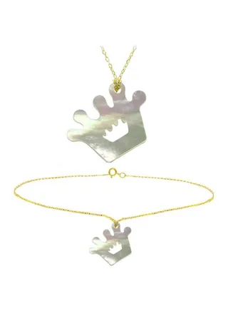 Set Of 2 18 Karat Gold Crown Mother Of Pearl Jewellery Set 