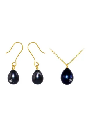 3-Piece 10 Karat Gold Pearl Studded Necklace Jewellery Set 