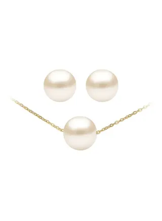 3-Piece 10 Karat Gold Pearl Studded Necklace Jewellery Set 