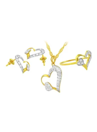 18K Gold 0.64 Carat Genuine Diamonds Big Heart Jewellery Set 