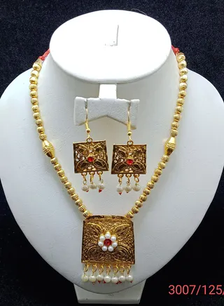 Arabic Women Imitation Artificial Jewelery Pendant Set 3 piece Chain, Earing Gold Plated No -2 