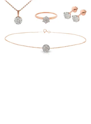 4-Piece 18 Karat Solid Gold 0.35 Carat Genuine Diamonds Jewellery 