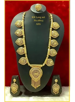 Arabic Women Imitation Artificial Jewellery  Long Set 4 Piece Neckless , Earing , Rings Gold Plated 6803 