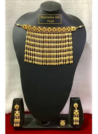 Imitation Jewelry Set for Women Necklace Earrings and ring Gold plated 4 Piece - Martasha 7038 