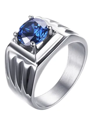 Stone Embellished Titanium Signet Ring 