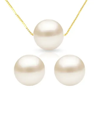 18 Karat Solid Yellow Gold With 8 mm Pearl Jewellery Set 