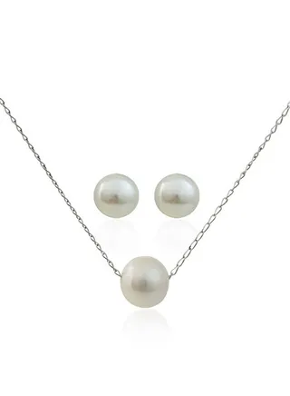 925 Sterling Silver White Freshwater Pearl Jewelry Set 