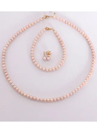 Set, Freshwater Pearls, A Quality, Natural Multi Color, 5.0-3.5MM, 18KY 