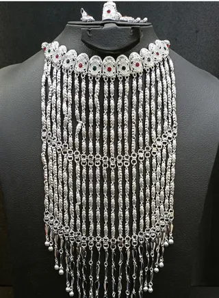 Imitation Jewelry Set for Women Necklace Earrings and Ring Silver plated 4 Piece 