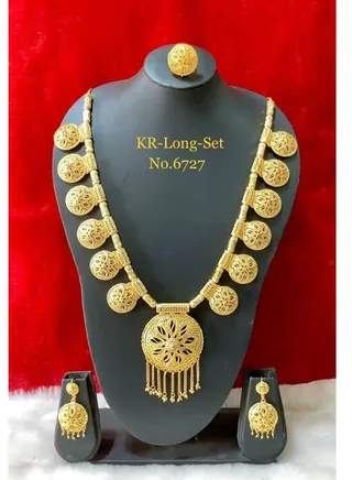 Arabic Women Imitation Artificial Jewellery  Long Set 4 Piece Neckless , Earing , Rings Gold Plated 6727 