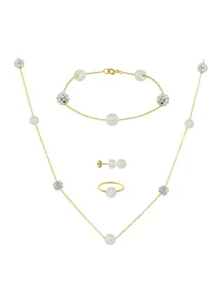 5-Piece 18 Karat Gold Crystal Ball And Pearl Jewellery Set 
