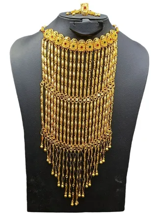 Imitation Jewelry Set for Women Necklace Earrings and ring Gold plated 4 Piece 