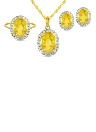 18K Gold Genuine Diamond Oval Cut Citrine Jewellery Set 0.48 Carat 