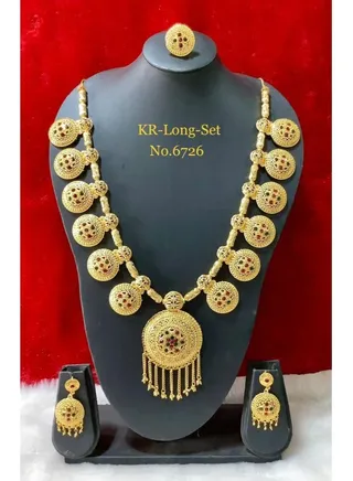 Arabic Women Imitation Artificial Jewellery  Long Set 4 Piece Neckless , Earing , Rings Gold Plated 6726 