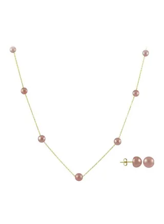 3-Piece 18 Karat Gold Pearl Necklace And Earrings Set 