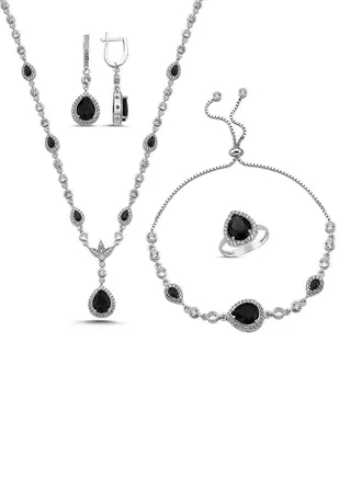 925 Silver-Drop Black CZ Bridal Set-Rhodium Plated-High-Quality Jewelry in UAE Dubai 100% Precious Metal Gift for Women-EMNON129SE-S85500 