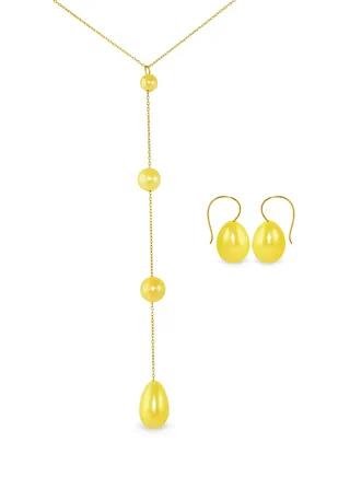 18 Karat Gold Gradual Built-in With Drop Pearl 2 Piece Jewellery Set 