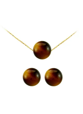 18 Karat Gold Tiger Eye Stone Jewellery Set 