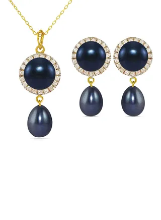 18 Karat Gold 0.30 ct Genuine Diamonds And Pearl 2 Piece Jewellery Set 