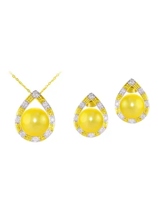 2-Piece 18 Karat Solid Gold 0.24 Carat Diamonds With 7 mm Pearl Drop Jewellery 