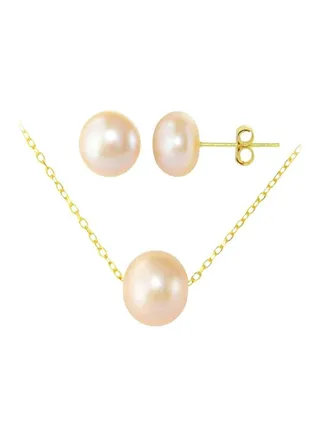 3-Piece 18 Karat Gold Pearl Studded Pendant Necklace And Earrings Set 