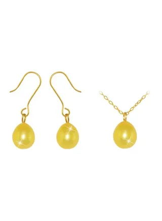 3-Piece 18 Karat Gold Pearl Pendant Necklace Set 