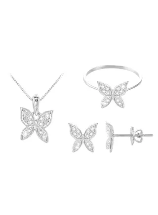 18 Karat White Gold Butterfly Diamond Jewellery Set 